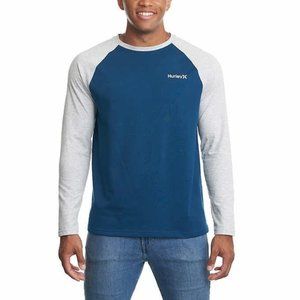 NWT Hurley Men's Raglan Embroidered Logo Long Sleeve Tee T-Shirt IN BLUE